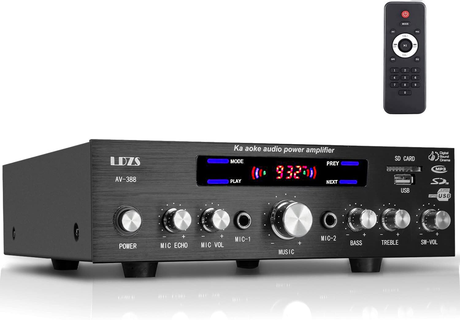 Facmogu AV-388 250W 5.1 Channel Home Audio Amplifier with Subwoofer Speaker Output, 5.1 CH Home Karaoke Theater Power Stereo Receiver