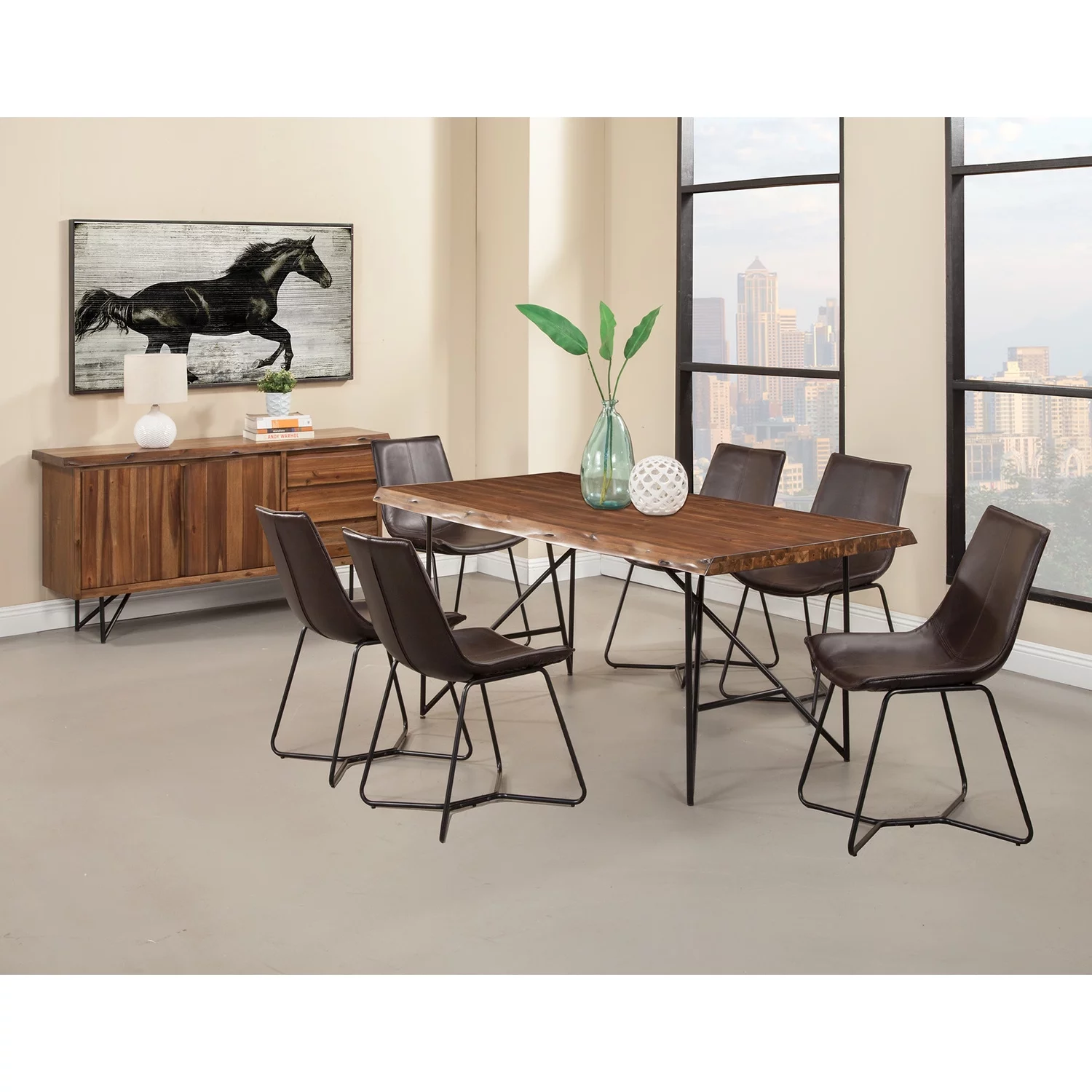 Alpine Furniture Live Edge Solid Wood Dining Table in Light Walnut (Brown)
