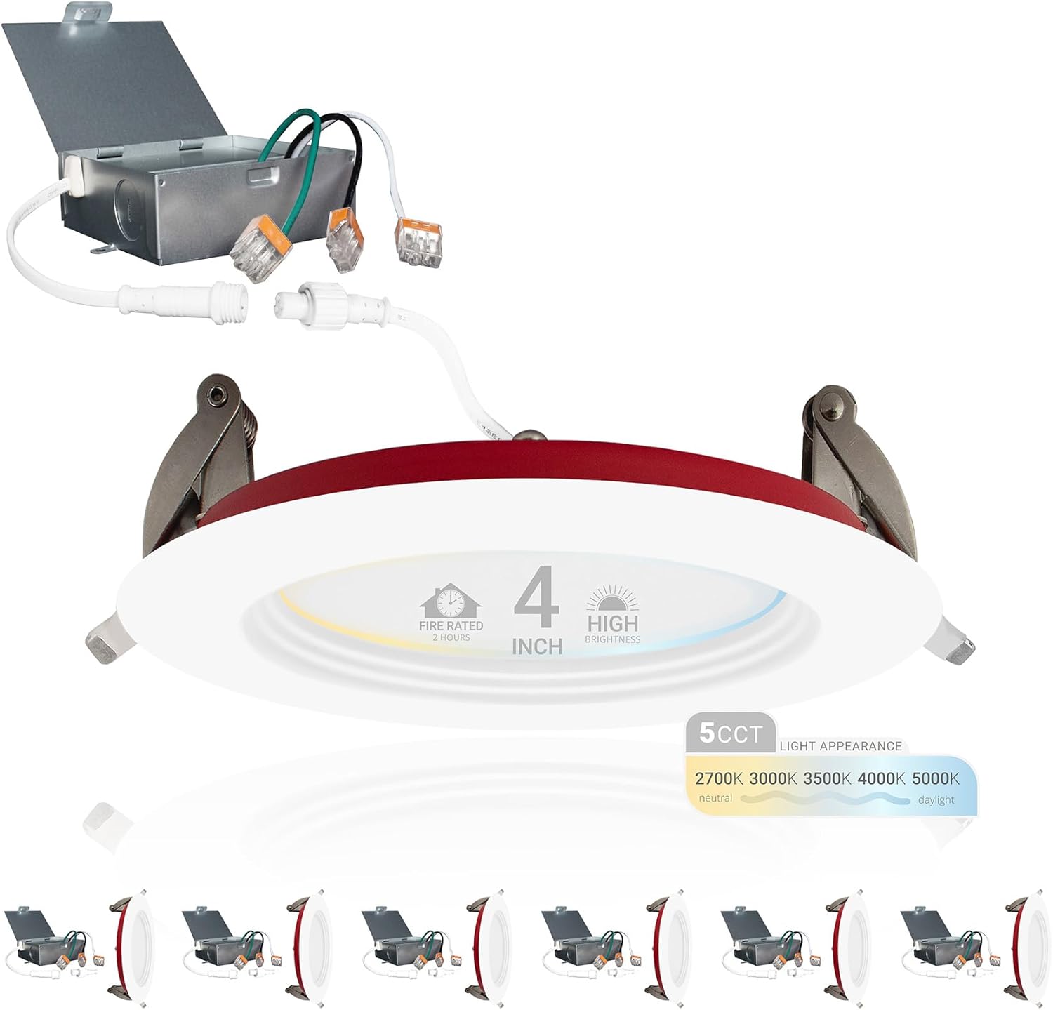 NUWATT 4 Inch 2 HOUR FIRE RATED Baffle LED Recessed Lighting, 27K/30K/35K/40K/50K 5CT Selectable, Dimmable, 900LM, IC Rated