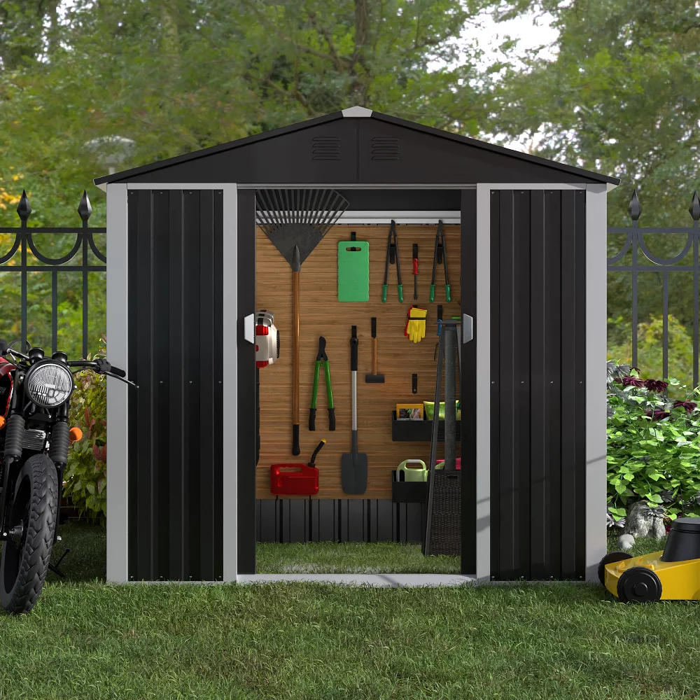 SUXXAN Metal Outdoor Storage Shed, Steel Utility Tool Shed Storage House with Sliding Door