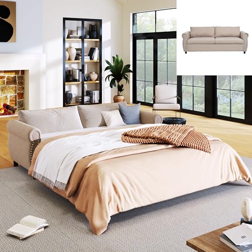 80 Inch Luxury Pull Out Sofa Bed Couch, Queen Size 2 in 1 Convertible Sleeper Sofa Bed with Comfy Memory Foam Mattress