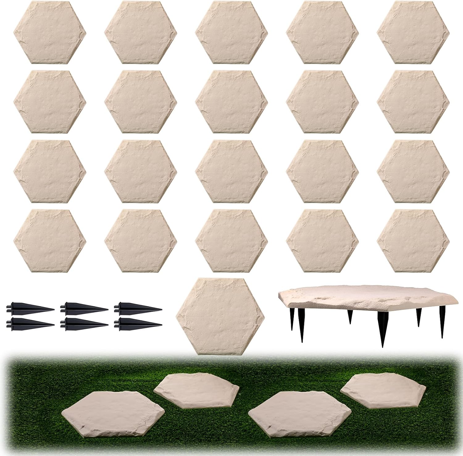 20 Packs 15.5 Inch Stepping Stones Outdoor with Ground Stakes Decorative Step Stones and Pavers Decorative Walkway for Outdoor Pathway Lawn Yard