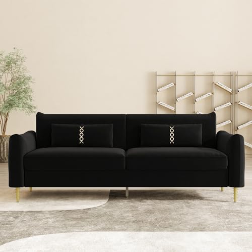 85 in 3-Seat Couch Velvet Couch, Mid Century Modern Couch Love Seats with Solid Wood Frame & 2 Same Color Pillows & Gold Couch Legs