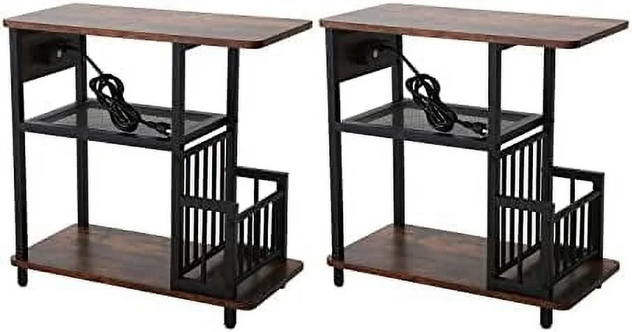 Side Tables Set of 2 with with USB Ports and Outlets End Tables with Charging Station  Narrow Nightstand with  Shelf for Living Room Bedroom Small