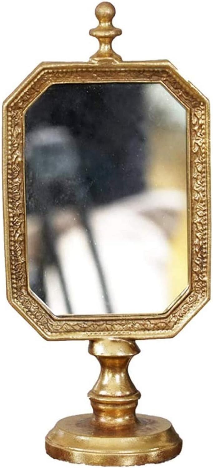 Table-style Folding Mirror Decoration-retro Handmade Old Desktop Makeup Mirror-nostalgic Golden Dressing Table Mirror Suitable for Home Decoration