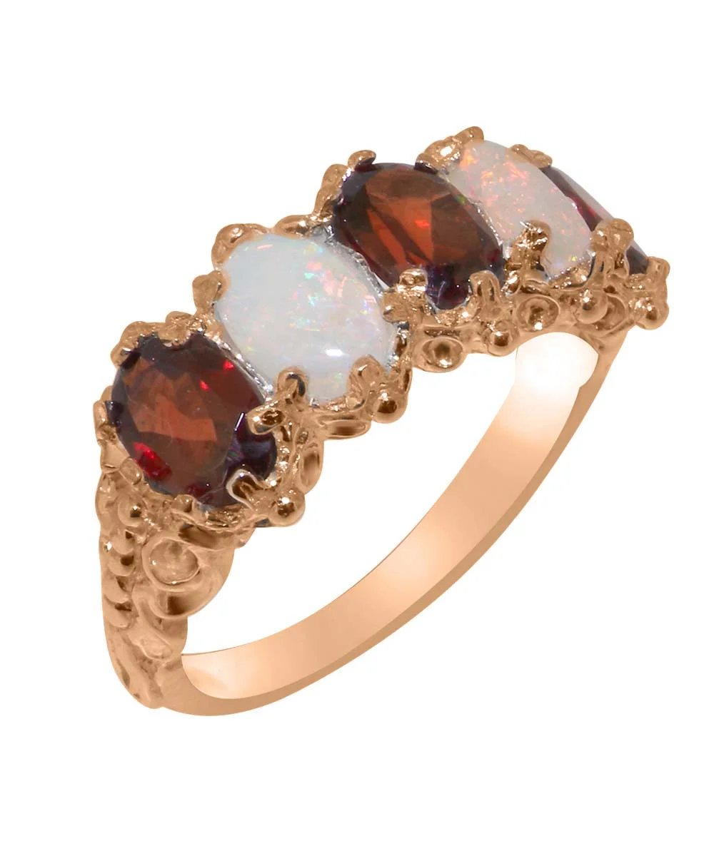 LBG British Made 14k Rose Gold Natural Garnet & Opal Womens Eternity Ring - 33 size options - Size 10
