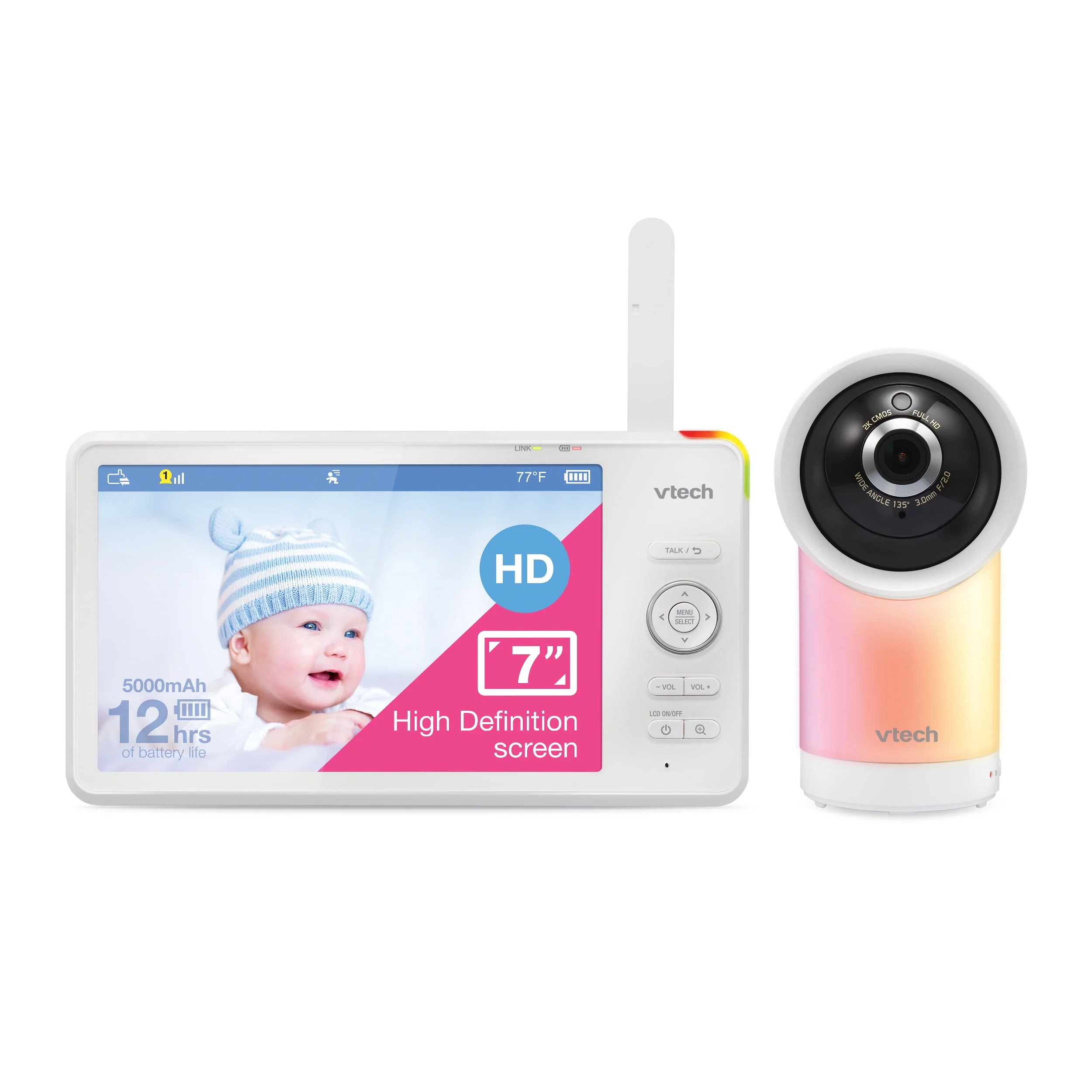 VTech 1080p Smart WiFi Remote Access 360-Degree Pan and Tilt Video Baby Monitor with 7-Inch High-Definition 720p Display and Night Light, RM7866HD