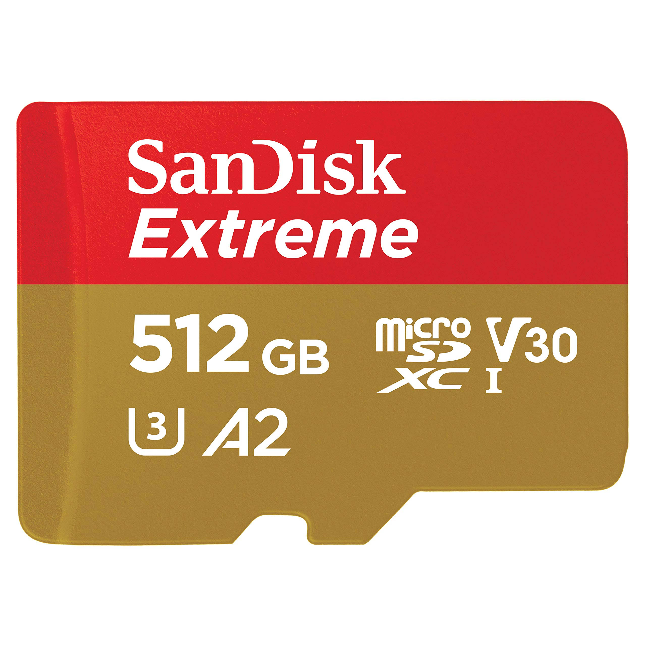SanDisk 512GB Extreme microSDXC UHS-I Memory Card with Adapter C10 U3 V30 4K A2