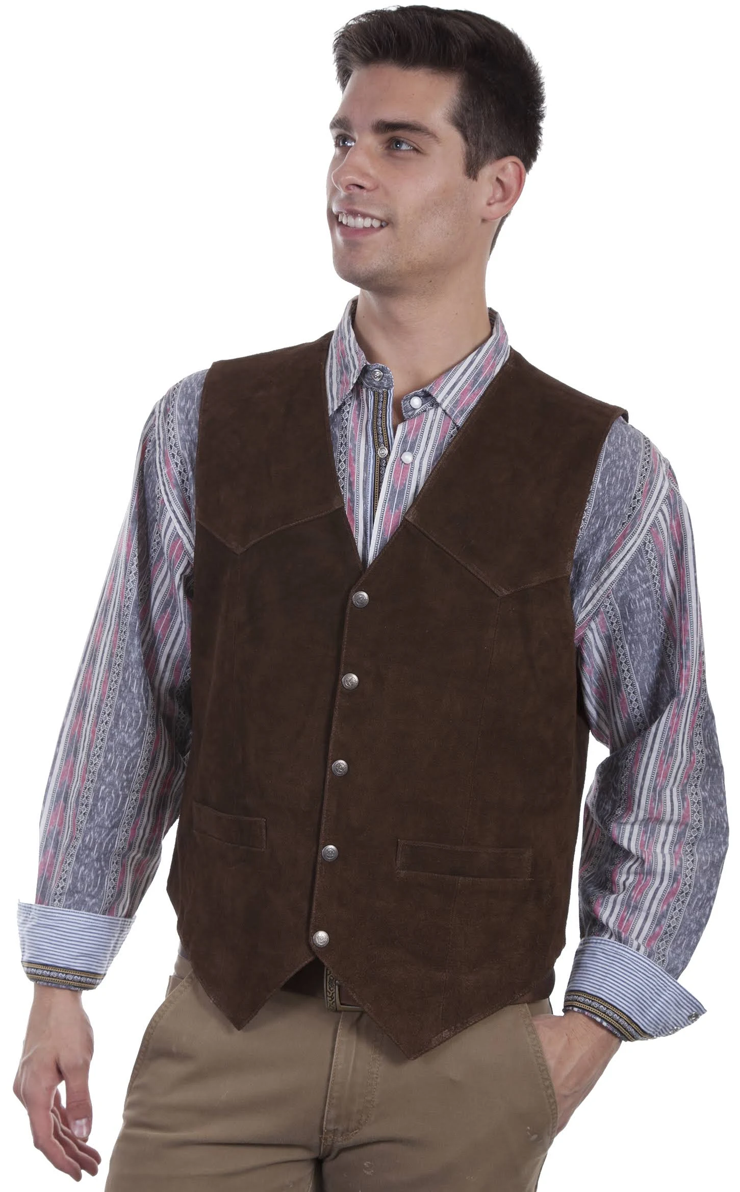 Scully Mens Brown Calf Suede Western Snap Vest