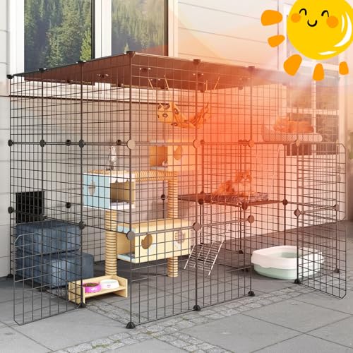Eiiel OutdoorCat Cages Enclosure with Super Large Enter Door, 55.1Lx41.3Wx41.3H Cat House Balcony Playpen Platforms