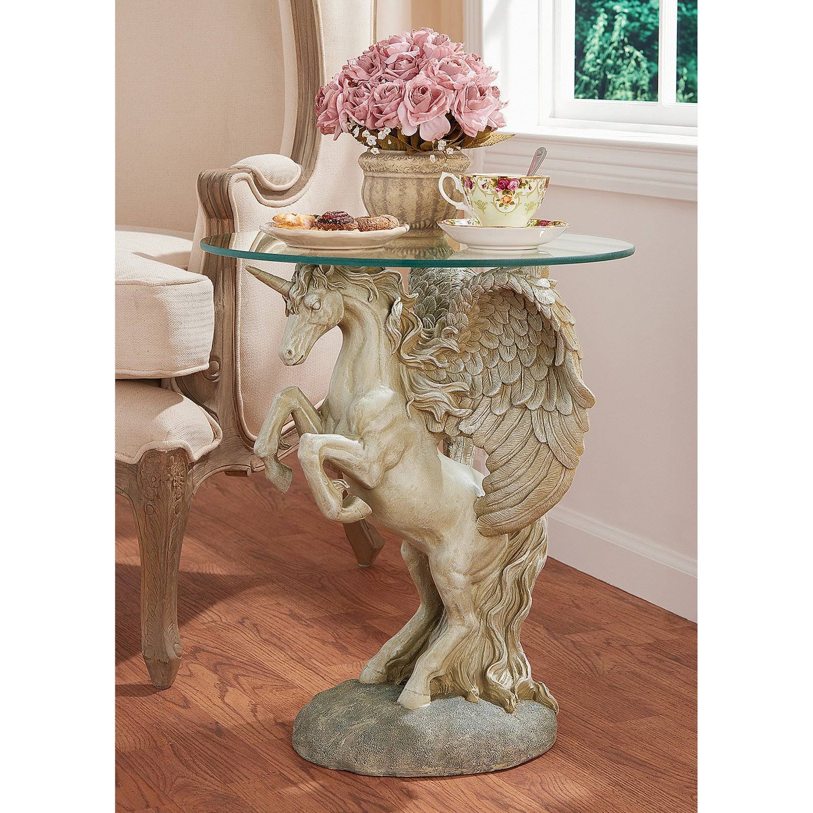 Design Toscano Mystical Winged Unicorn Sculptural Glass-Topped Table