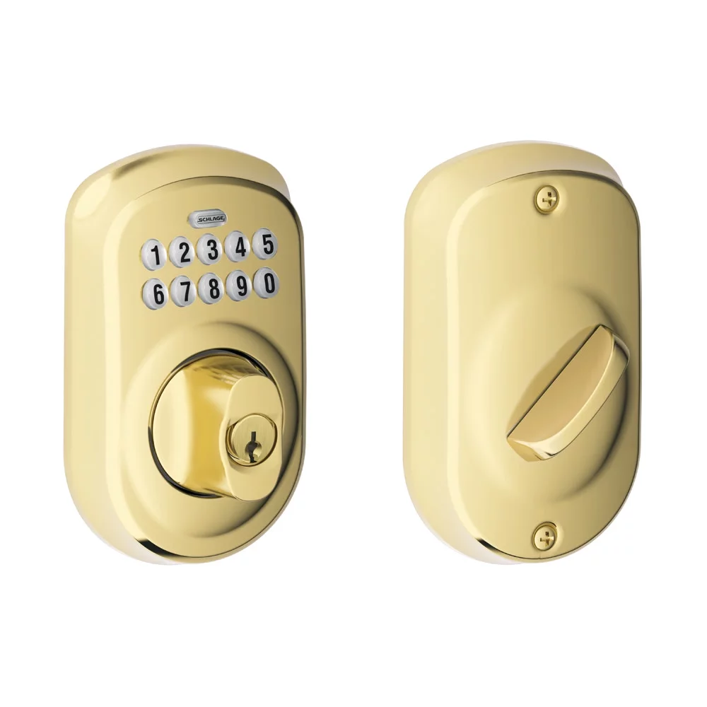Schlage Be365-Ply Plymouth Electronic Keypad Single Cylinder Deadbolt - Brass