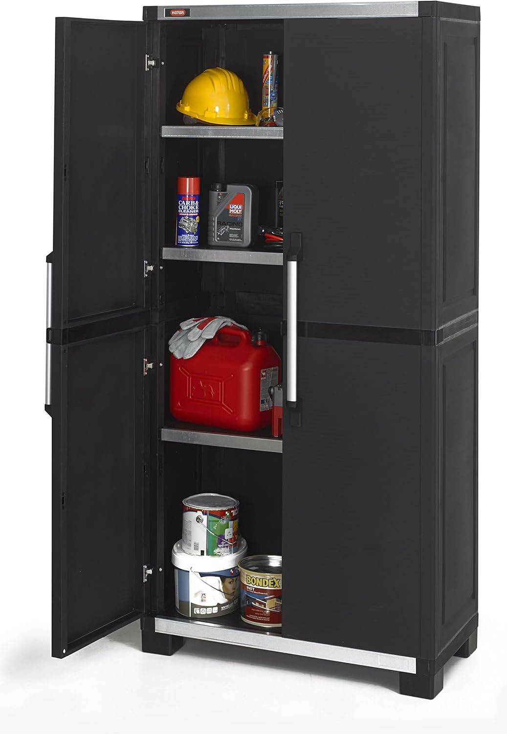 KETER XL Pro Tall Storage Cabinet with Doors and Shelves for Tool and Home Organization, Black