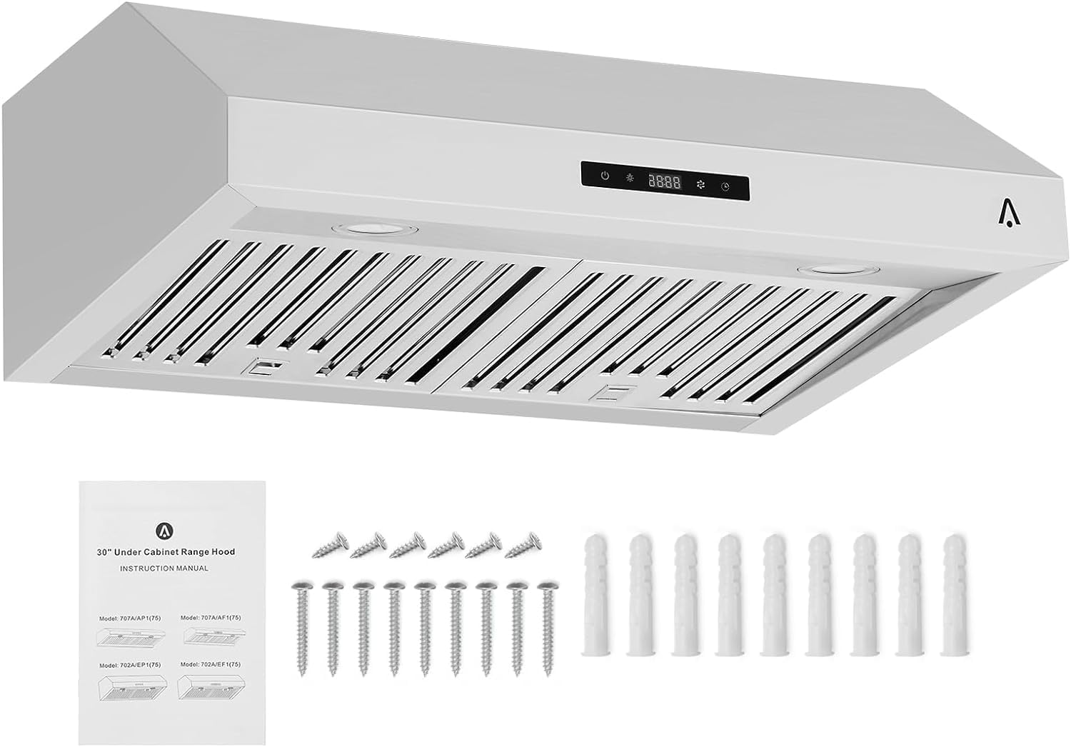 Range Hood,30 Inch Range Hood for Under Cabine Stainless Steel 3-Speed Exhaust Fan,Touch Screen, Dishwasher Safe Baffle Filters, LED Lamps