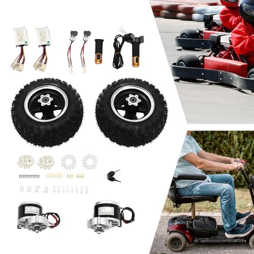 AKaSping 10IN 24V/36V Dual Motor Drive Air Wheel Ki Off-Road Wheel Conversion Kit Brush Gear Motor Chain Kit with Reverse Switch for Electrical Beach