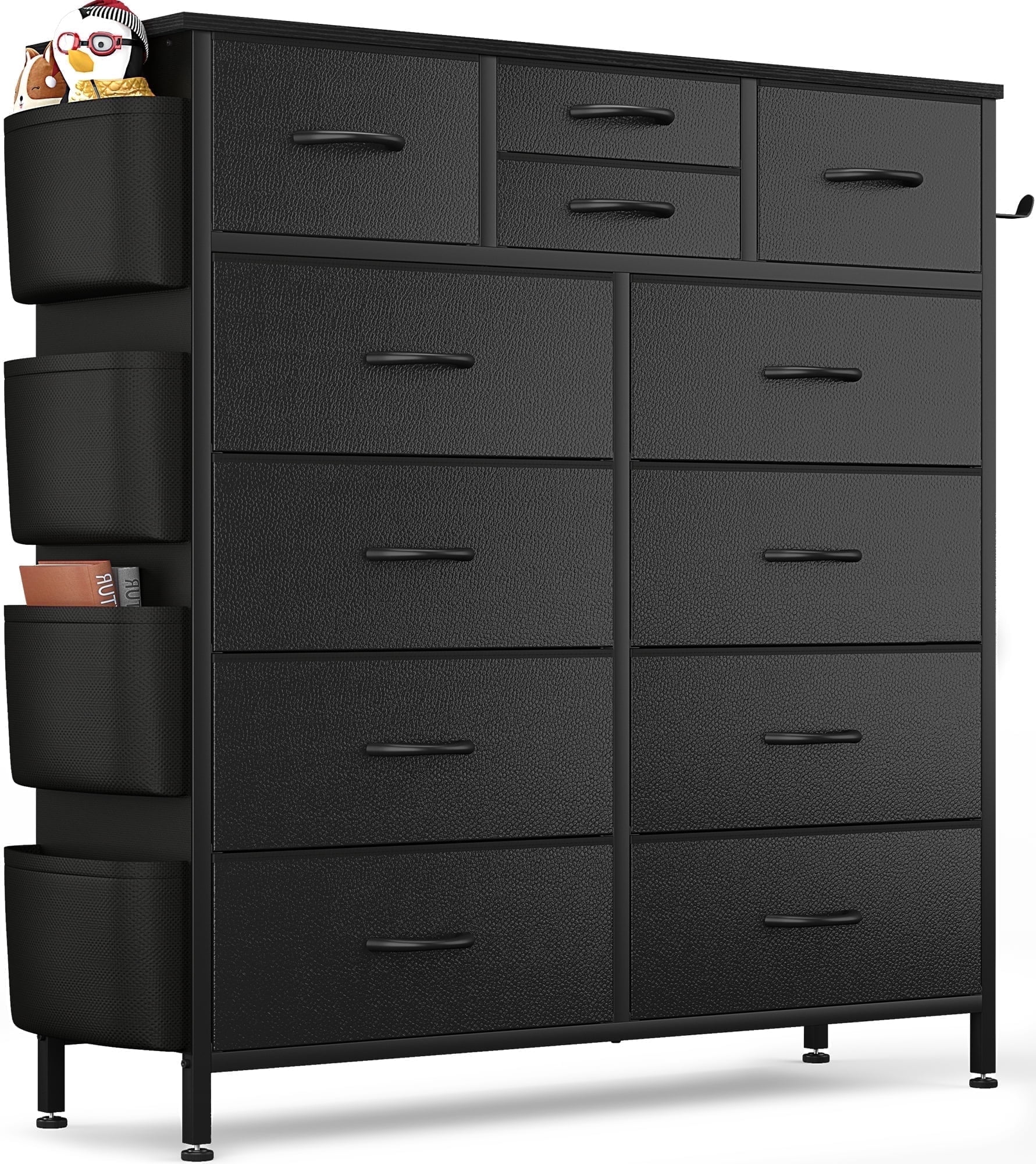 GIKPAL 10 Drawer Dresser, White Dresser Chest of Drawers Dressers for Bedroom Modern PU&Fabric Dresser Tall Dresser with Side Pockets and Hooks, White