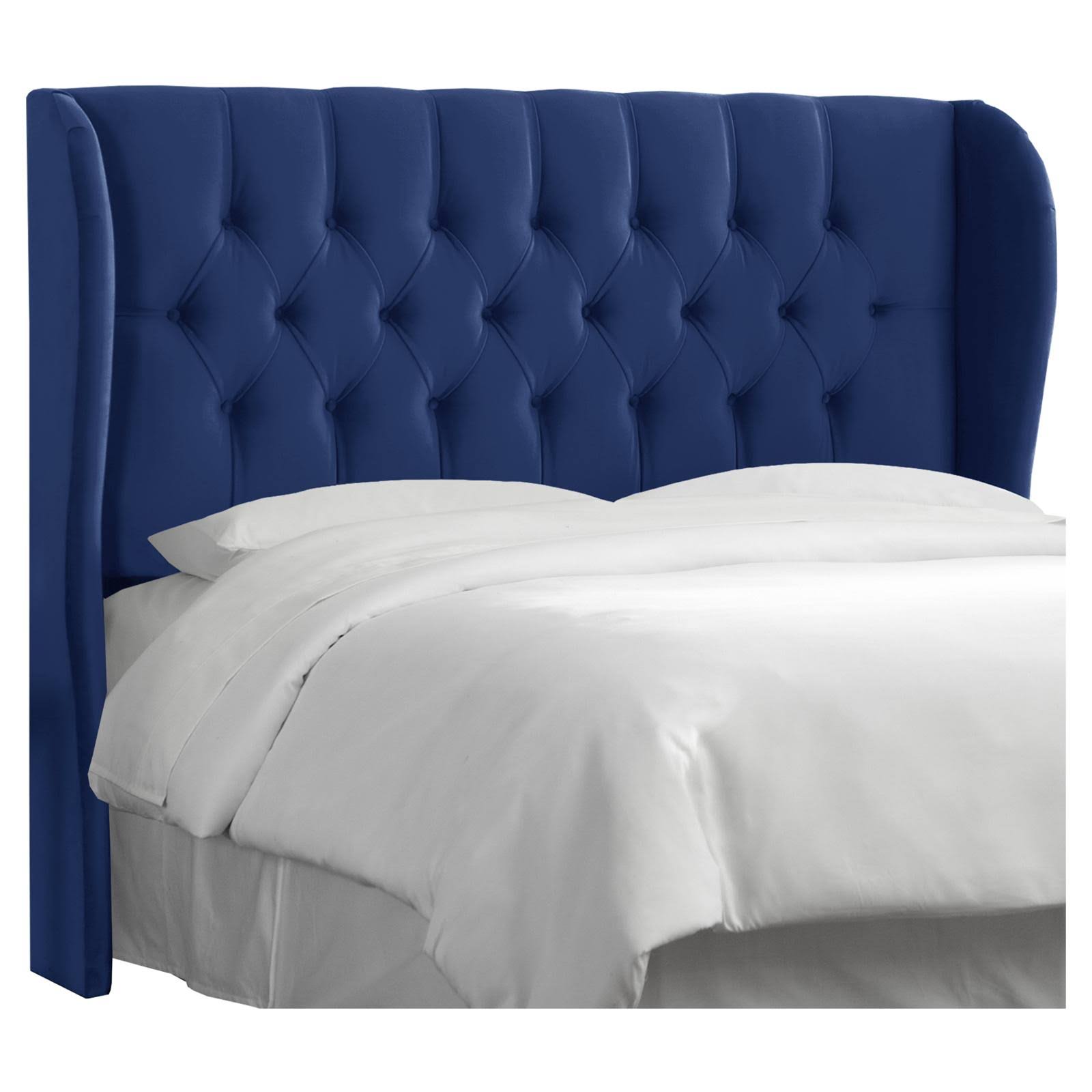 Skyline Furniture Tufted Wingback Headboard in Velvet Navy Blue California King