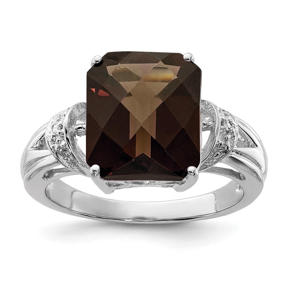Auriga 925 Sterling Silver Smoky Quartz and Diamond Solitaire Engagement Ring Size 7 for Women