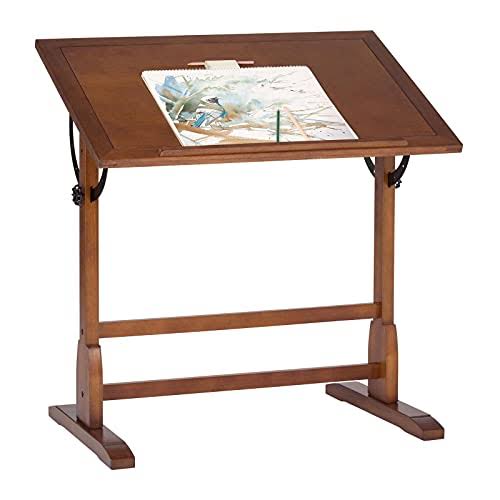 Design 42 inch Vintage Drawing Drafting Wood Table Craft Desk, Rustic Oak Supplies Adjustable Desk Craft Table Drafting Table Of