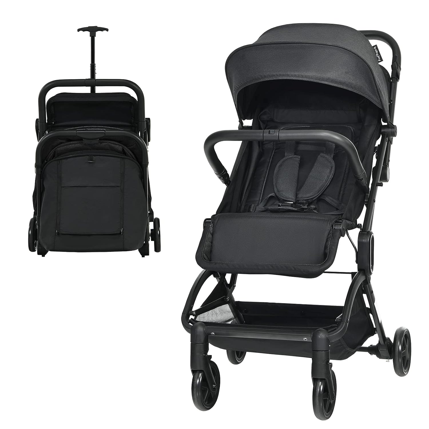 BABY JOY Lightweight Baby Stroller, Infant Stroller w/Easy One-Hand Fold, Adjustable Backrest/Footrest/Canopy, 5-Point Harness & Storage Basket