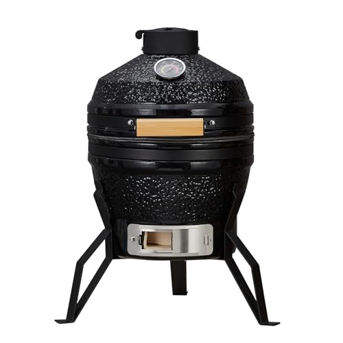 13-Inch Portable Ceramic Charcoal Grill with Grill Stand, Egg Shaped Ceramic Charcoal Grill w 10.6" Stainless Steel Cooking Grate