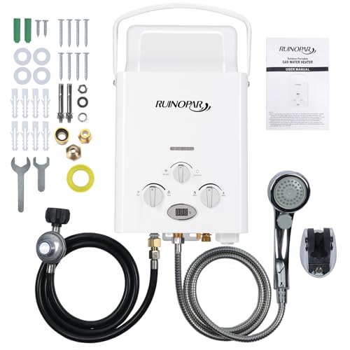 Portable Water Heater Propane Tankless - 6L 1.58GPM RV on demand Hot Gas Outdoor Digital Display Water Heater for Camping,Boat,Cabins(black)