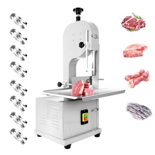 Bone Saw Meat Cutter 1200W Cutter Meat Saw 0.04''-7.8'' Cutting Thickness 20'' x 15'' Table Stainless Steel Meat Band Saws for Butchering 330-500