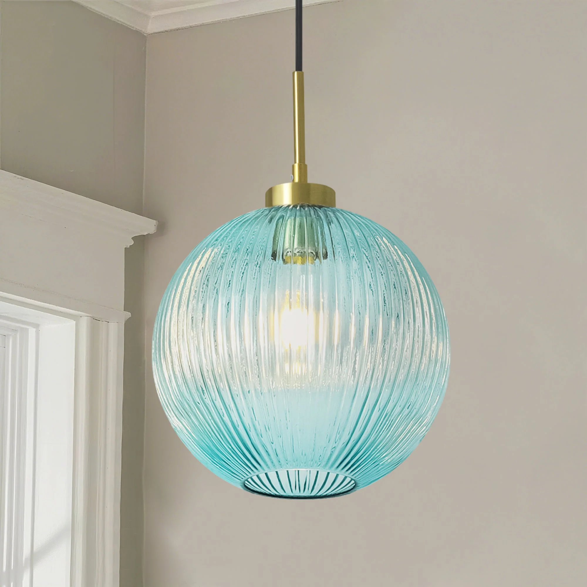 1-Light Dimmable Ribbed Glass Transitional Globe Pendant (9)