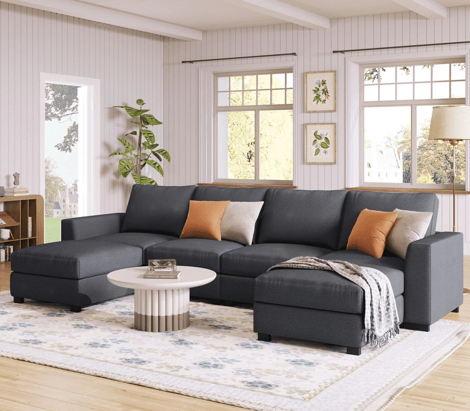 Euroco U Shaped Sofa with Removable Ottomans Sectional Sofa 6 Seater for Living Room, Gray