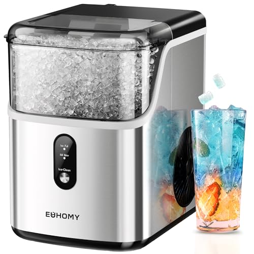 EUHOMY Nugget Ice Makers Countertop, Pebble Ice Maker Machine with 35lbs/24H Soft Ice, Self-Cleaning Sonic Ice Maker with Ice Scoop&Basket