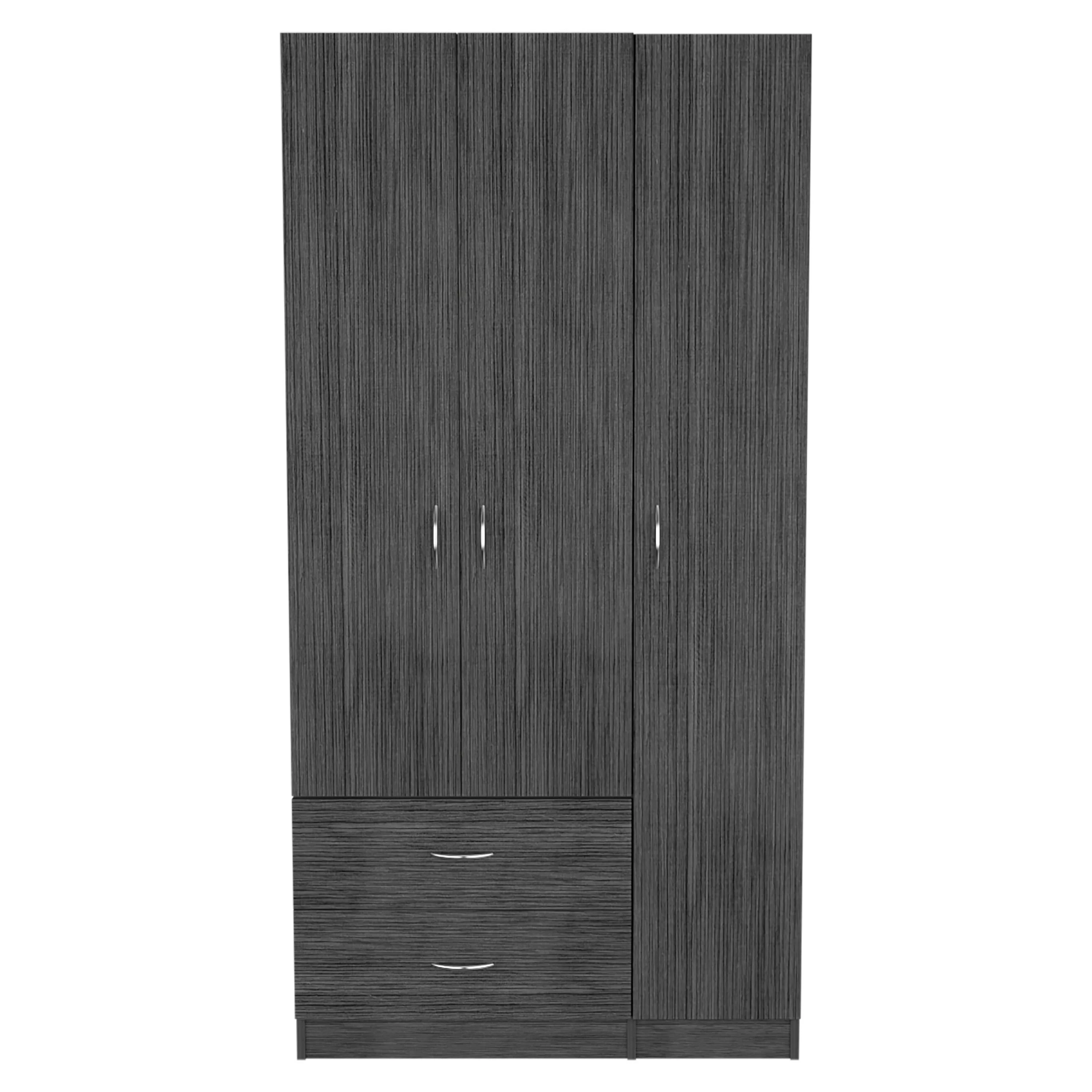FM FURNITURE Eureka Three Door Armoire, Two Drawers, Rod ,Smokey Oak