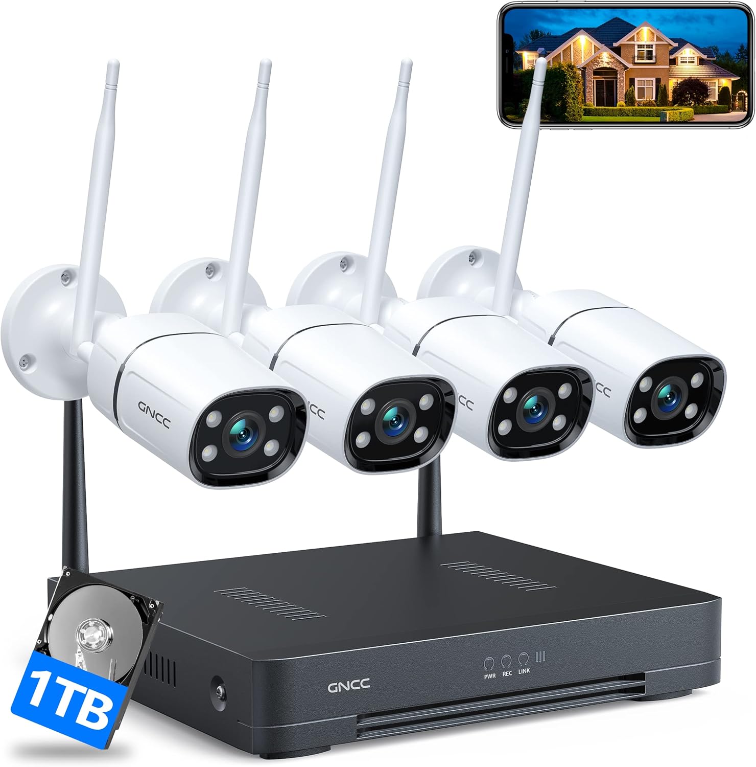 Security Camera System with 1TB HDD, 8CH NVR 4pcs Home Security Camera Outdoor with AI Face Detection,Color Night Vision,IP66 Waterproof,Remote Access