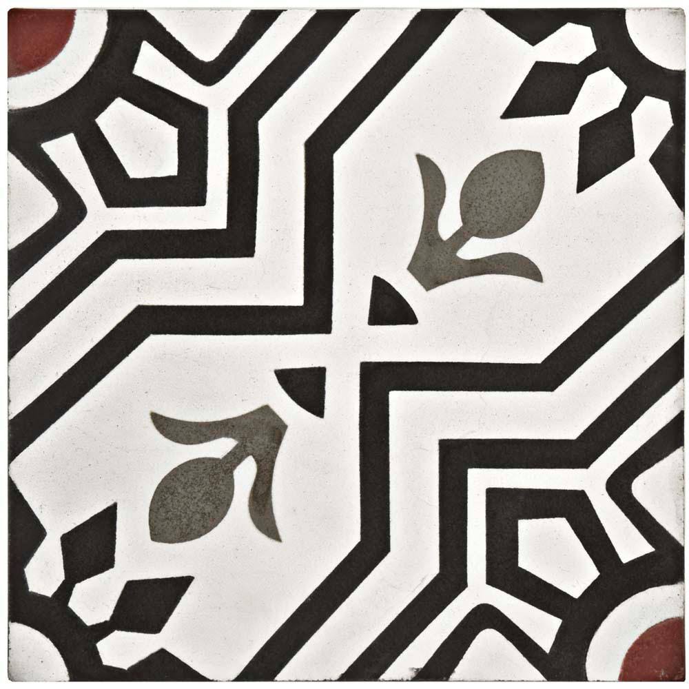 Merola Tile Cemento Ellis Moonlight Encaustic 8 in. x 8 in. Cement Handmade Floor and Wall Tile (5.51 Sq. ft. / Case), Black/Whi