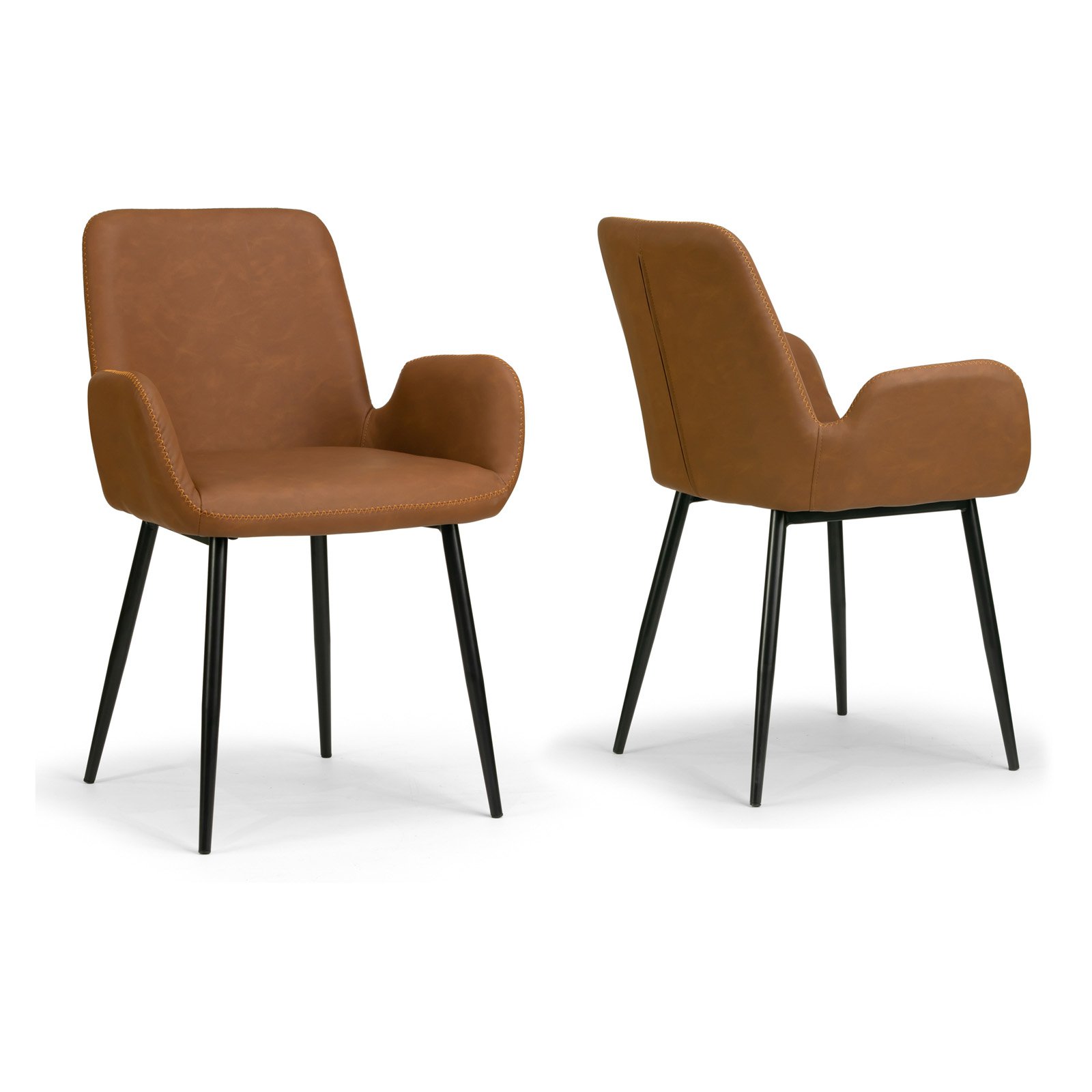 Glamour Home Alrik 19.25" Modern Faux Leather Arm Chairs in Brown (Set of 2)