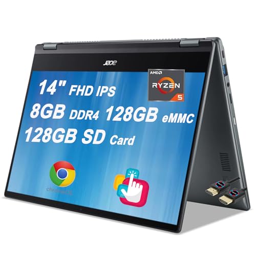 acer Chromebook Spin 514 2-in-1 Laptop | 14" FHD IPS Multi-Touch | AMD 4-core Ryzen 5 3500C | 8GB DDR4 128GB eMMC | Backlit USB-C Mouse/Sleeve + HDM