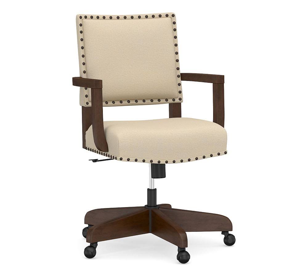 Manchester Upholstered Swivel Desk Chair, Espresso Base, Park Weave Oatmeal