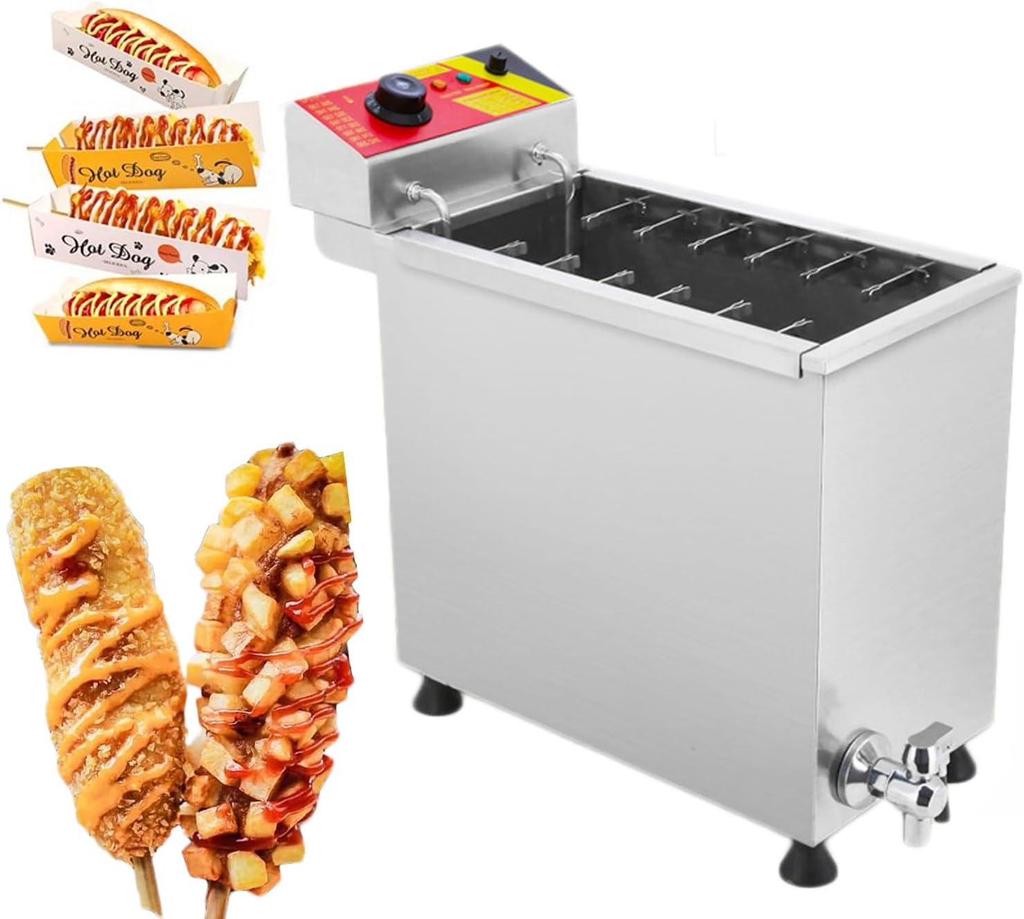 25L Cheese Hot Dogs Sticks Frying Machine,Corn Dog Fryer,Commercial Electric Cheese Hot Dogs Sticks Making Machine,Electric Deep Fryer for Restaurant