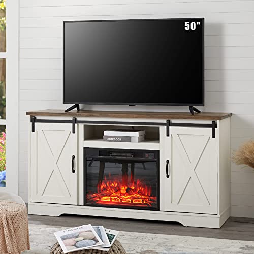 AMERLIFE Fireplace TV Stand with Sliding Barn Door
