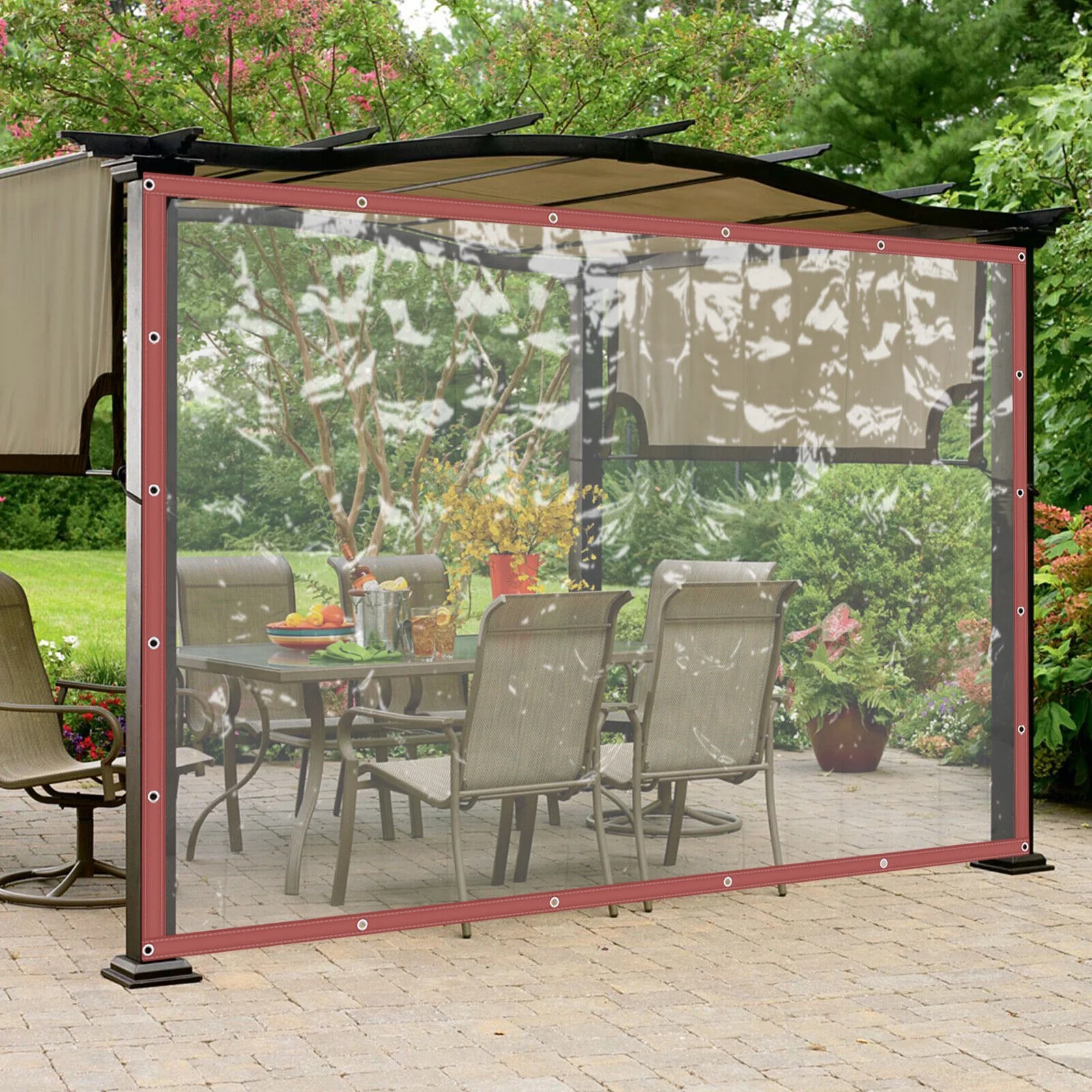 Water/Sun-proof Commercial Brown PVC Clear Awning Canopy Patio Roll Up Enclosure