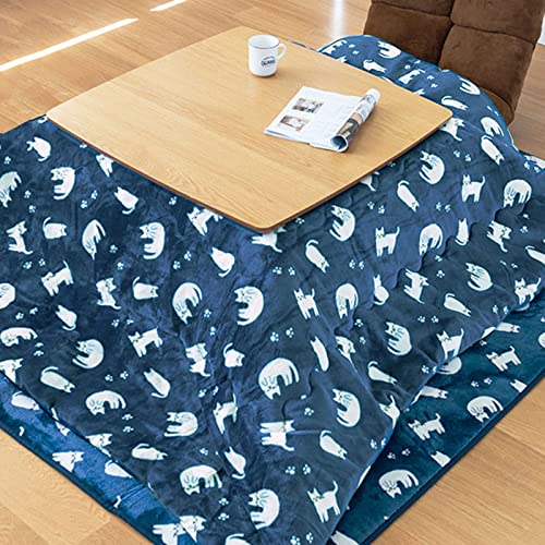 Kotatsu Futon Casual Cat Pattern Design 75cm Square Kotatsu Table with Futon Carpet Heater Japanese Style Tea Coffee Table for Living Room Bedroom