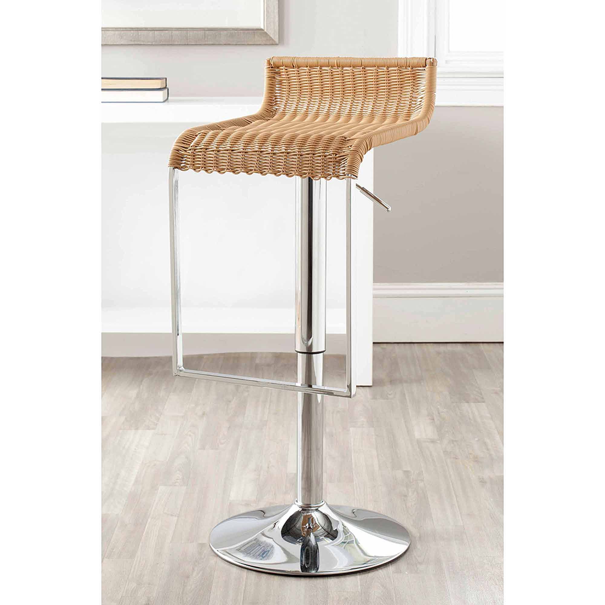 Safavieh Zandrea Chrome Steel Barstool Natural Wicker
