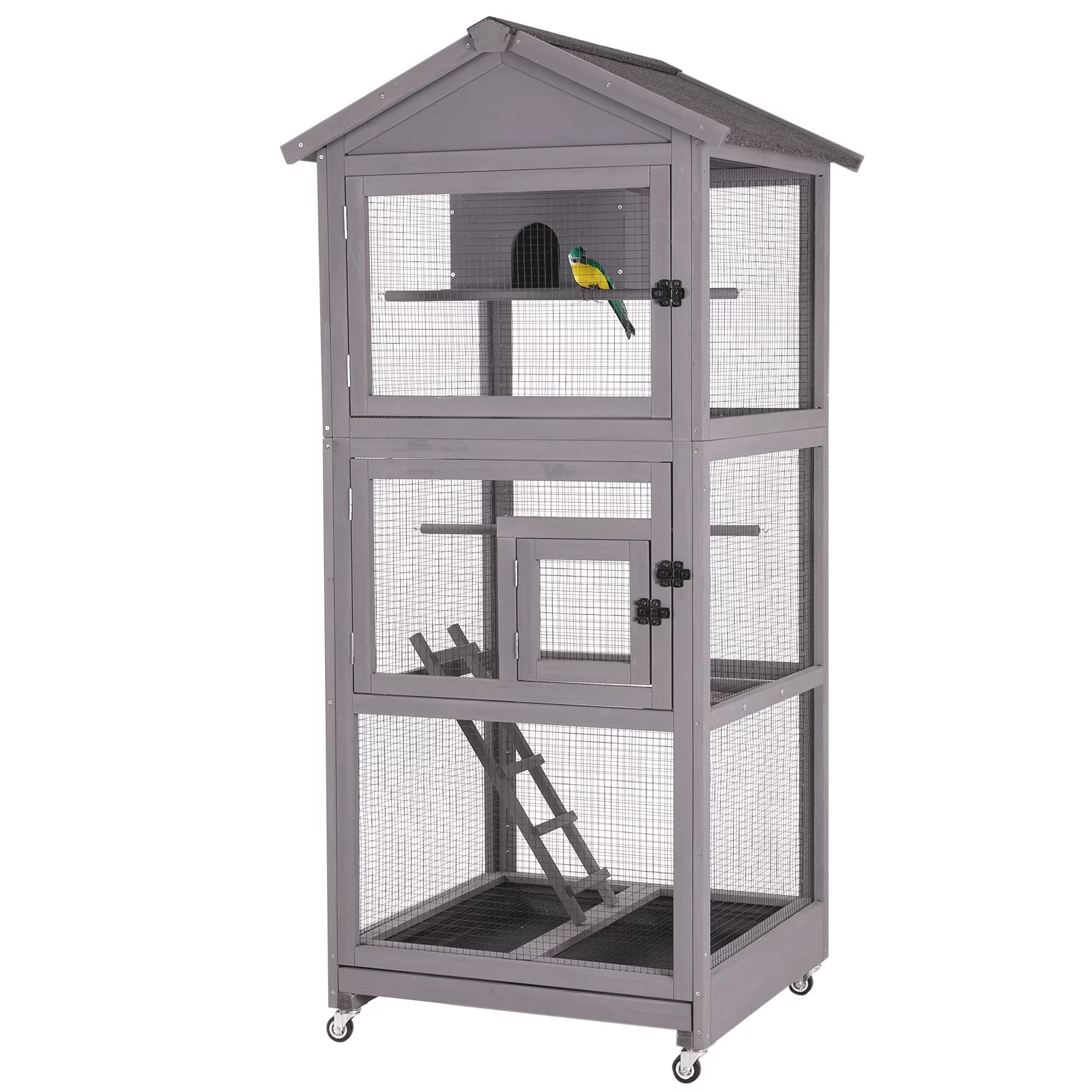 Morgete 71'' Large Wooden Birdcages with Stand, Movable Aviary Flight Cage for Parakeets, Cockatiel, Parrot, Finch, Canary
