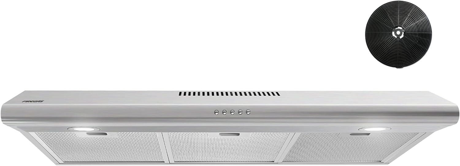 FIREGAS Under Cabinet Range Hood 36 inch with Ducted/Ductless Convertible, Slim Kitchen Over Stove Vent, LED Light, 3 Speed Exhaust Fan