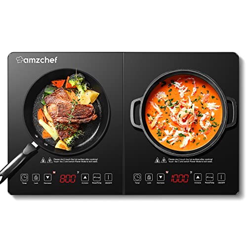 AMZCHEF Double Induction Cooktop 2 Burners Electric Cooker, Independent Control,10 Temperature/Power Levels