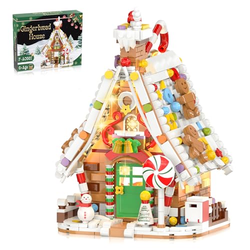 Gingerbread House Building Set with Light Kit, Large Christmas Village Gingerbread House Compatible with Christmas Sets
