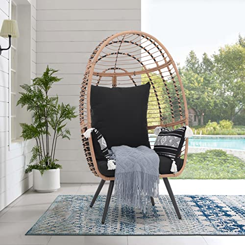 JOIVI Wicker Egg Chair, Oversized Indoor Outdoor Lounger Large Egg Basket Chair with Stand and Cushions for Patio Porch, Backyard, Living Room
