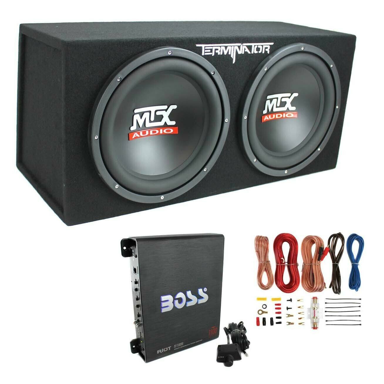 MTX TNE212D 12x22 1200W Dual Loaded Car Subwoofer Enclosure w/ Amplifier u0026 Wiring