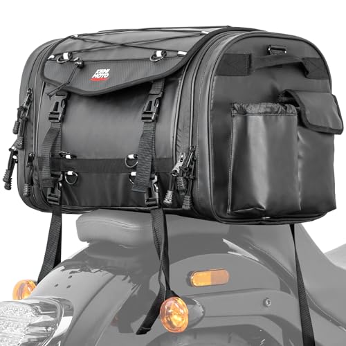 KEMIMOTO Motorcycle Travel Luggage Bags, 60L Expandable Large Capacity Motorcycle Tail Bag, Waterproof Rear Rack Trunk
