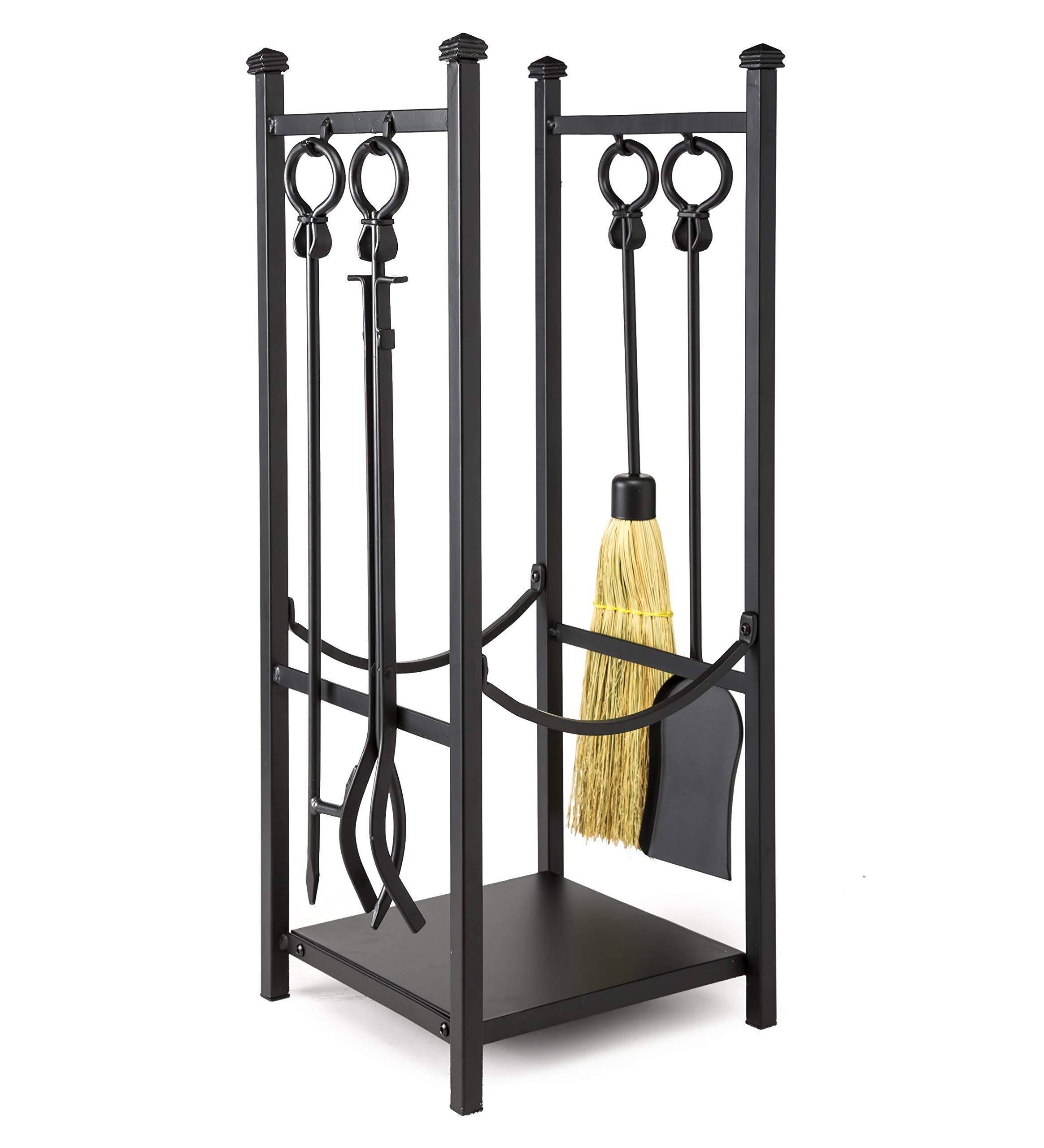 All-in-One Wood Rack with Fireplace Tool Set, Black - Megean