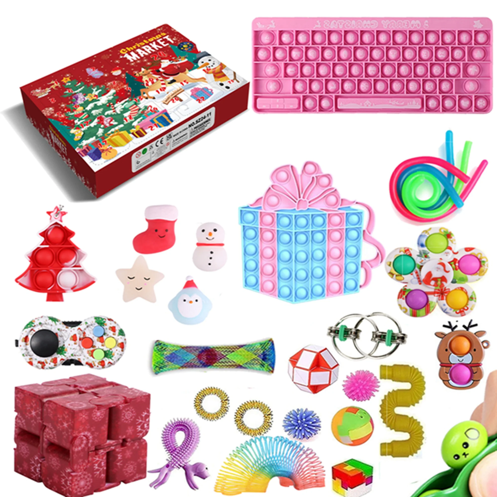 27Pcs Stress Relief Fidget Toys Set, Christmas Surprise Box Infinity Magic Cube Press Bubble Toys